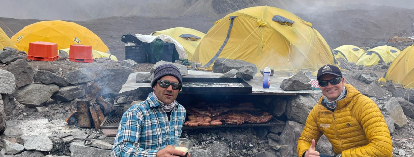 Asado (Argentine BBQ) at Plaza de Mulas base camp - Cacho and Garrett