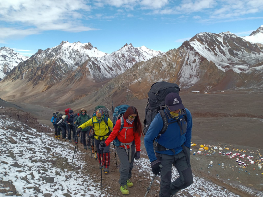 Ascending higher on Aconcagua with views of the beautiful, snow covered Andes all around!