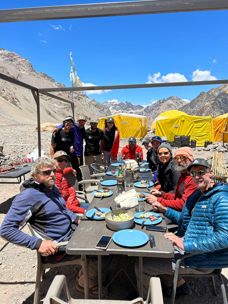 Our three teams on Aconcagua enjoying an asado (barbecue) today in base camp!