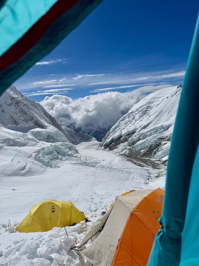 Looking out tent doors from Camp 3 over the Western Cwm.