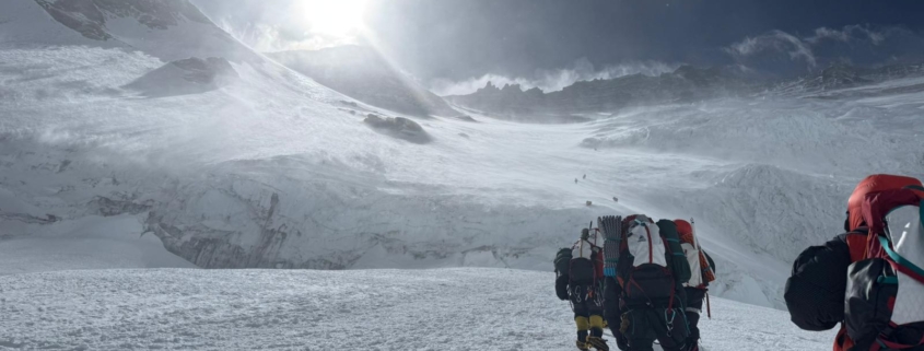 Approaching the bergschrund at the base of the Lhotse Face.