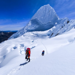 Back to camp after successfully topping out on Alpamayo (photo by Estalin Suárez)!